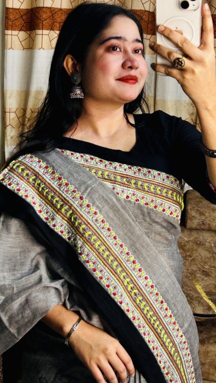 সুতার কাজের প্রিমিয়াম সুতি শাড়ি ১০০% পিওর কটন